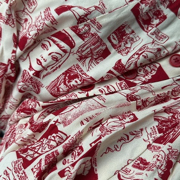 Reformation Concord Dress in comic print RARE 8 viscose blend cream red mini - Picture 3 of 6